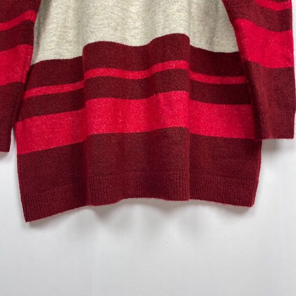 Lane Bryant Cowl Neck Tunic Striped Sweater Size 1X Oatmeal Cream Cranberry Knit - Picture 4 of 14